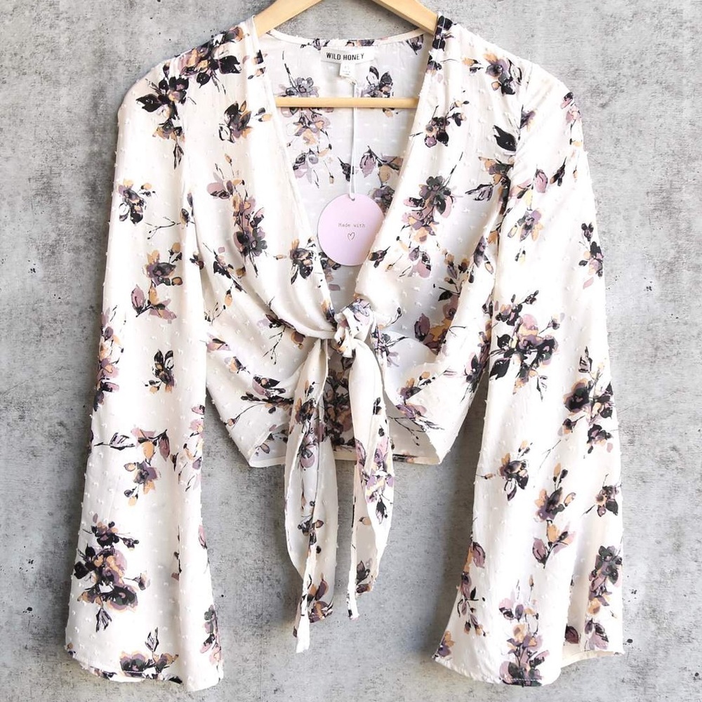 Wild Honey Long Sleeve Floral Tie Crop Top